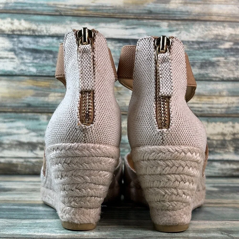 Talbots Espadrilles Womens 5M Brown/Beige Wedge Zip Dress Casual Sandal Summer